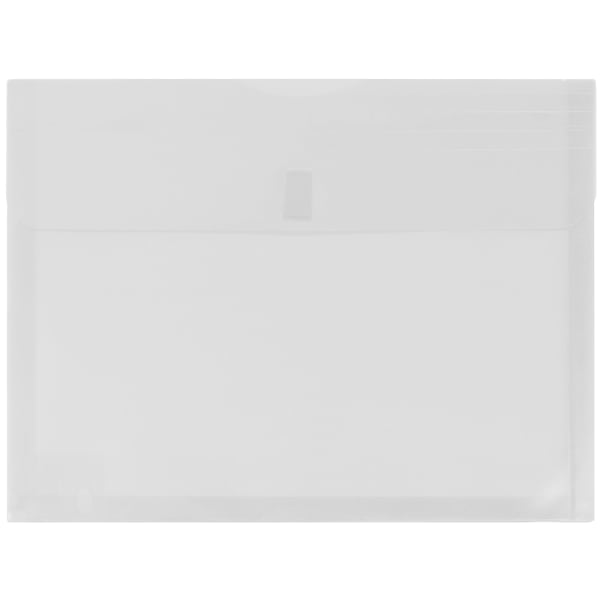 JAM Paper Plastic Booklet Expansion Envelopes, Letter-Size, 9 3/4in x 13in, Hook & Loop, Clear, Pack Of 12