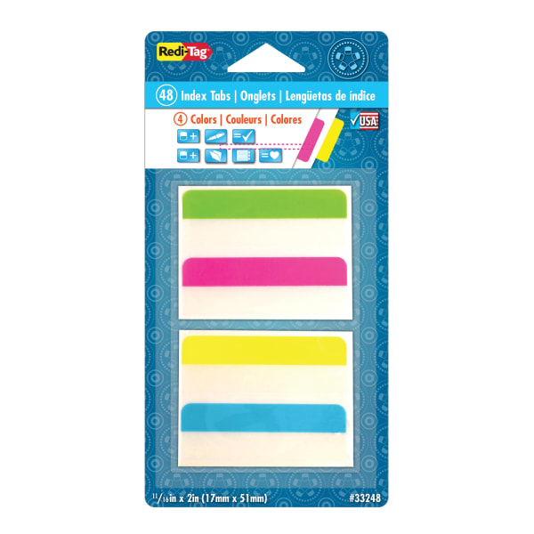 Redi-Tag Removable Index Tabs, Assorted Colors, 2in x 11/16in, Pack Of 48