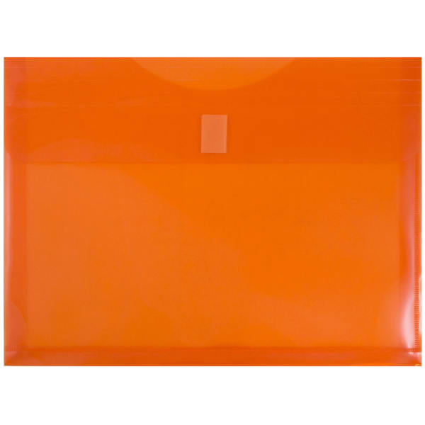 JAM Paper Plastic Booklet Expansion Envelopes, Letter-Size, 9 3/4in x 13in, Hook & Loop Closure, Light Orange, Pack Of 12