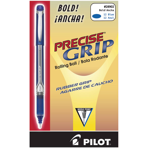Pilot Precise Grip Liquid Ink Rollerball Pens, Bold Point, 1.0 mm, Blue Metallic Barrel, Blue Ink, Pack Of 12 Pens