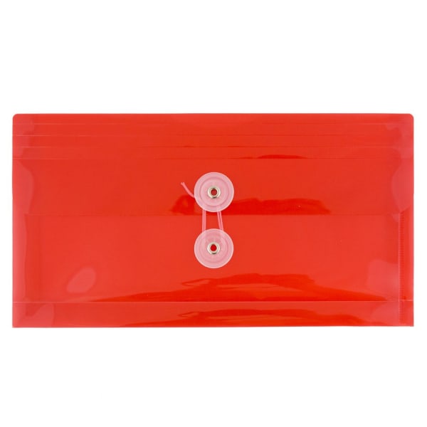 JAM Paper Booklet Plastic Envelopes, #10, Button & String Closure, Red, Pack Of 12