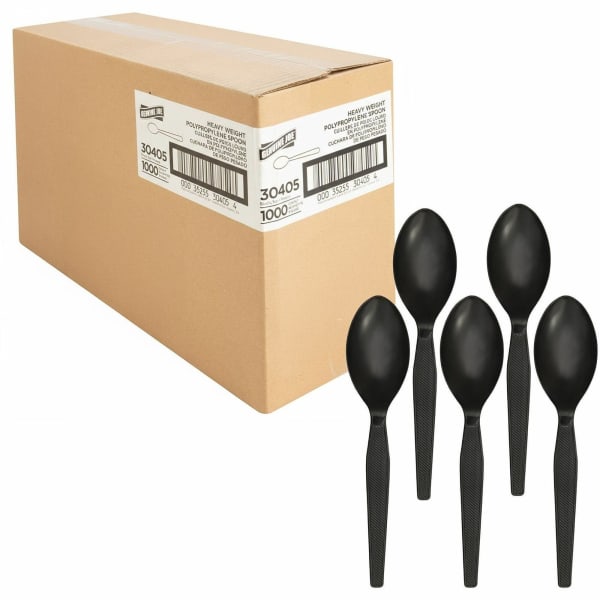 Genuine Joe Heavyweight Spoon - 1 Piece(s) - Spoon - 1 x Spoon - Disposable - Textured - Black - 1000 / Carton