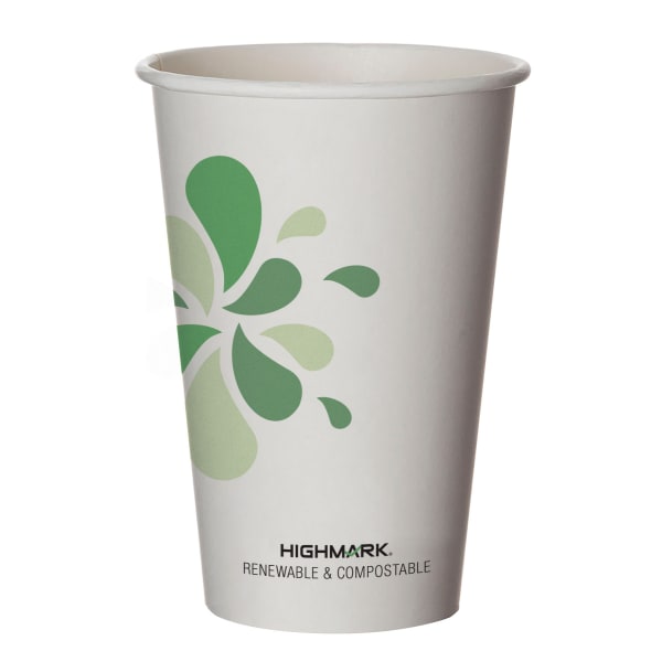 Highmark ECO Compostable Hot Coffee Cups, 16 Oz, White, Pack Of 500