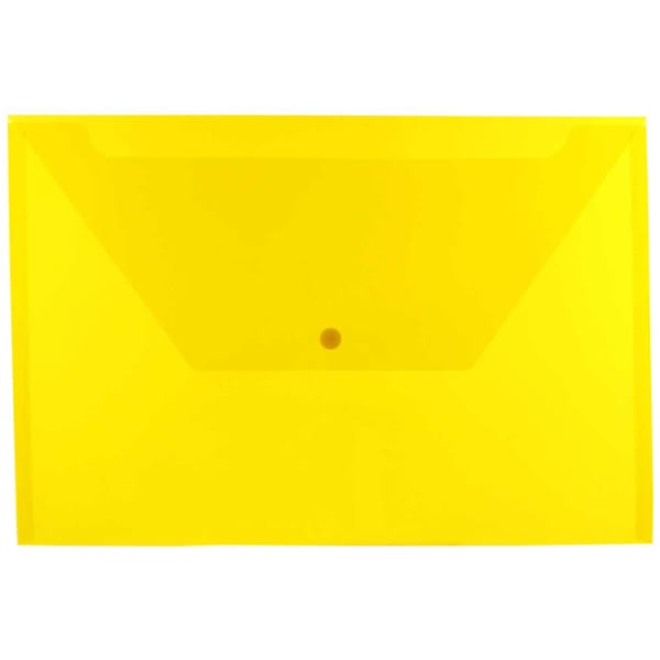 JAM Paper Plastic Booklet Envelopes, Legal Size, 9 3/4in x 14 1/2in, Snap Closure, Yellow, Pack Of 12