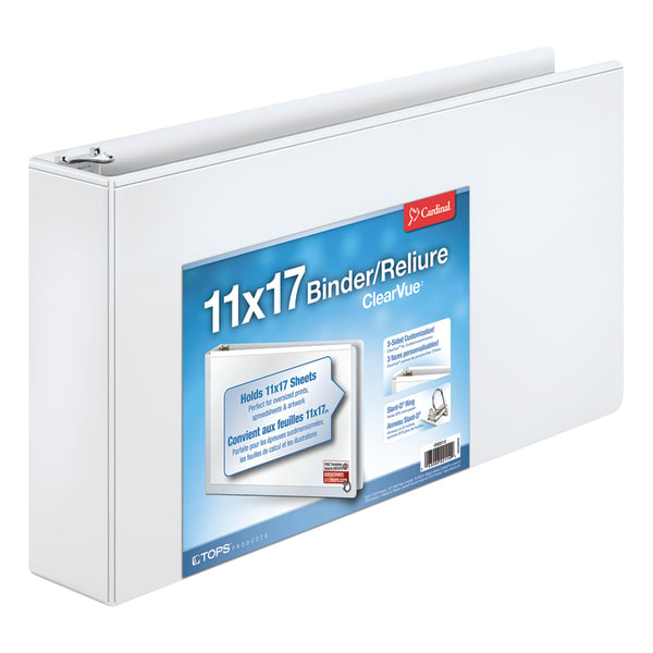 Cardinal Slant-D Ring Tabloid ClearVue 3-Ring Binder, 3in D-Rings, 64% Recycled, White