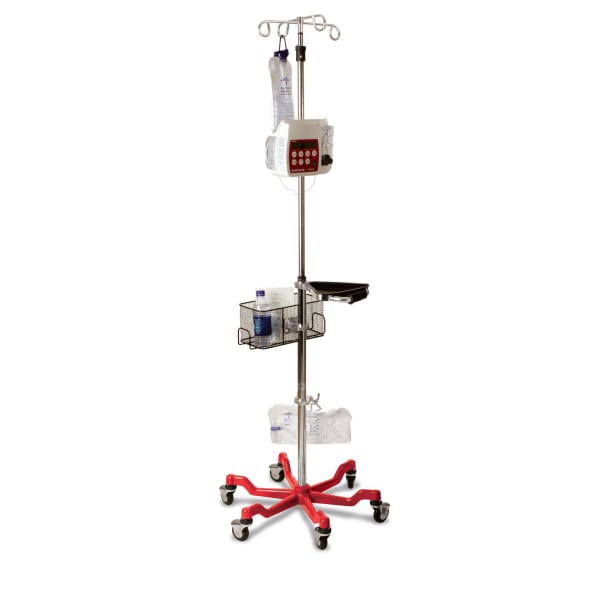 Medline 6-Leg Heavy-Duty IV Stands, 73in - 99 1/2in x 24in, Red/Stainless Steel, Pack Of 2