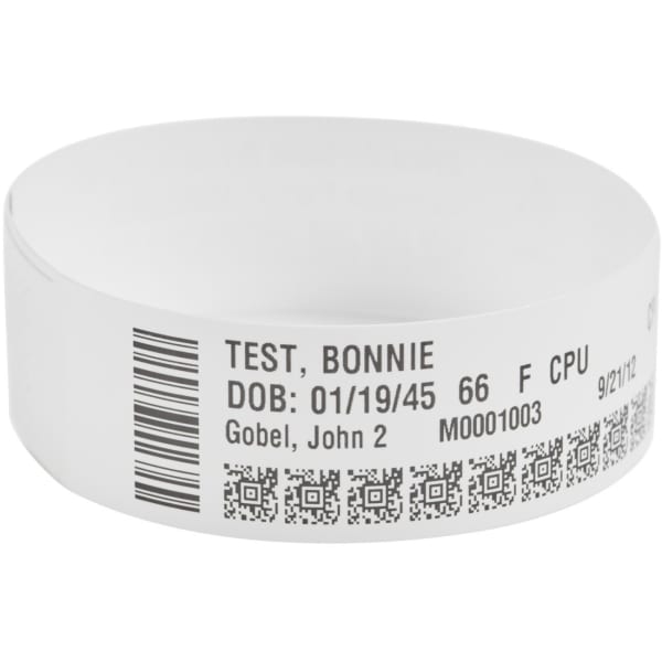 Zebra Wristband Polypropylene 1 x 11in Direct Thermal Zebra Z-Band Direct HC100 - 1in Width x 11in Length - 200/Roll - 1200 / Case - White, White