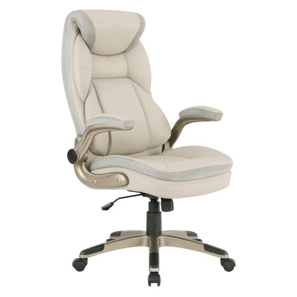 Office Star Ergonomic Leather High-Back Executive Office Chair, Taupe/Cocoa