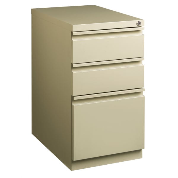 WorkPro 23inD Vertical 3-Drawer Letter-Size Mobile Pedestal File Cabinet, Metal, Putty