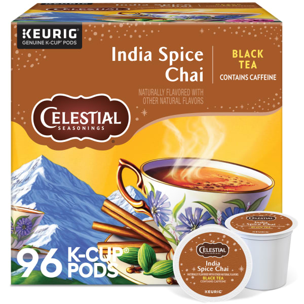 Celestial Seasonings India Spice Chai Keurig Single Serve K-Cup Pods, 24 Pods Per Pack, Case Of 4 Packs