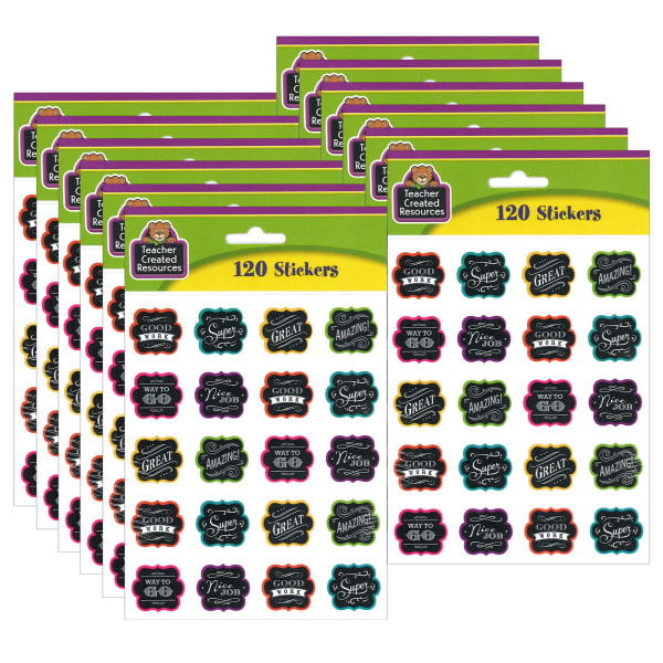 Teacher Created Resources Stickers, Chalkboard Brights, 120 Stickers Per Pack, Set Of 12 Packs