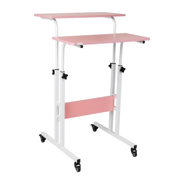 Mind Reader 22inW Portable Rolling Standing Desk With Adjustable Height, Pink
