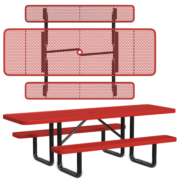 Leisure Craft Rectangle ADA Outdoor Picnic Table, 29-11/16inH x 96inW x 62inD, Black/Red