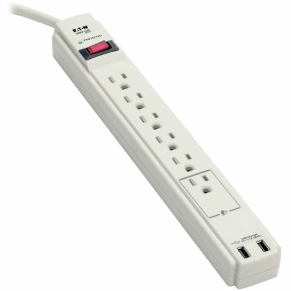 Tripp Lite Surge Protector Power Strip 120V USB 6 Outlet 6ft Cord 990 Joule - Surge protector - 15 A - AC 120 V - output connectors: 6 - cool gray 2C