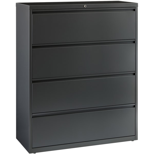 Lorell 42inW x 18-5/8inD Lateral 4-Drawer File Cabinet, Charcoal