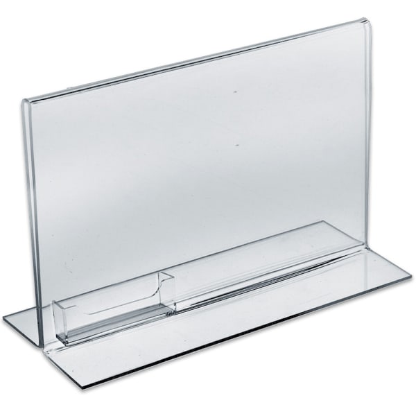Azar Displays Double-Foot Acrylic Sign Holders With Attached Business Card Pockets, 8 1/2in x 11in, Clear, Pack Of 10