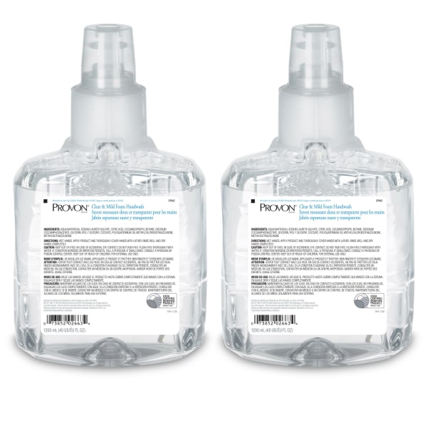 GOJO PROVON LTX-12 Clear & Mild Foam Hand Wash Soap, Unscented, 40.5 Oz, Carton Of 2 Refills