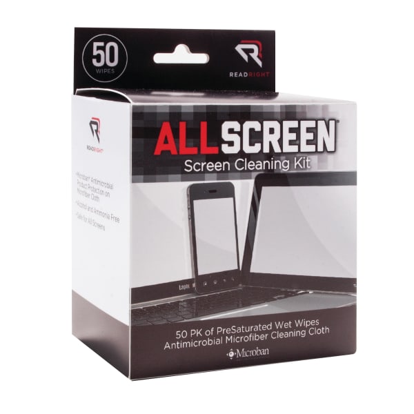 Advantus Read/Right Screen Cleaning Kit - For Display Screen - Alcohol-free, Ammonia-free, Reusable, Antimicrobial, Anti-bacterial, Prevents Germs - MicroFiber - Assorted - 50 / Box