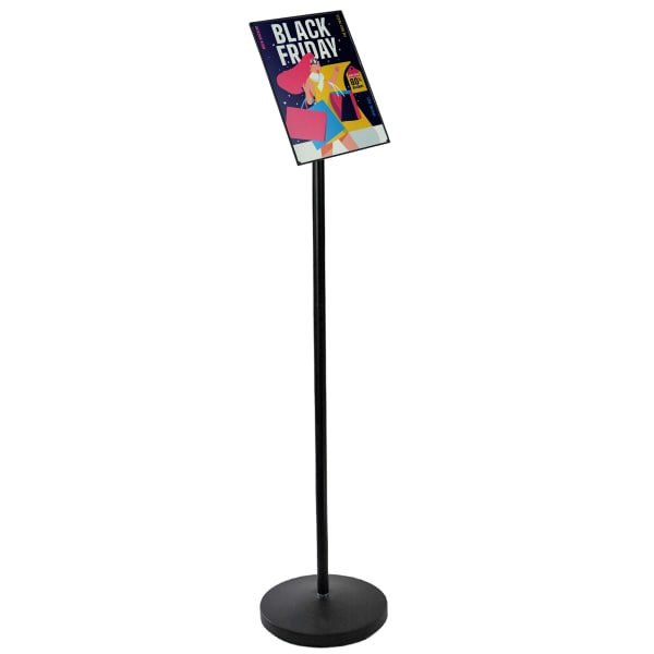 Azar Displays Floor Pedestal Frame Plastic Vertical/Horizontal Sign Holder, 51inH x 11inW x 11inD, Black