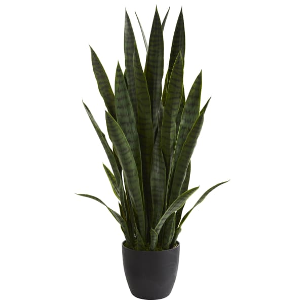 Nearly Natural Sansevieria 38in Artificial Plant With Pot, Green/Black