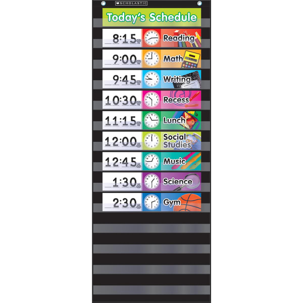 Scholastic Teacher Resources Pocket Chart, Daily Schedule, 13in x 33in, Black, Kindergarten to Grade 5