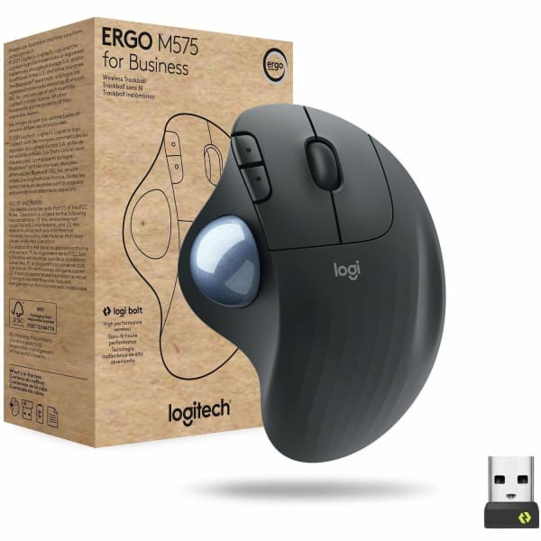 Logitech ERGO M575 Wireless Trackball Mouse for Business - Ergonomic Design, Logi Bolt, Bluetooth, Graphite - Optical - Wireless - Bluetooth - 2.40 GHz - Graphite - 1.0 Each - USB - 2000 dpi - Scroll Wheel, Trackball - 5 Button(s)