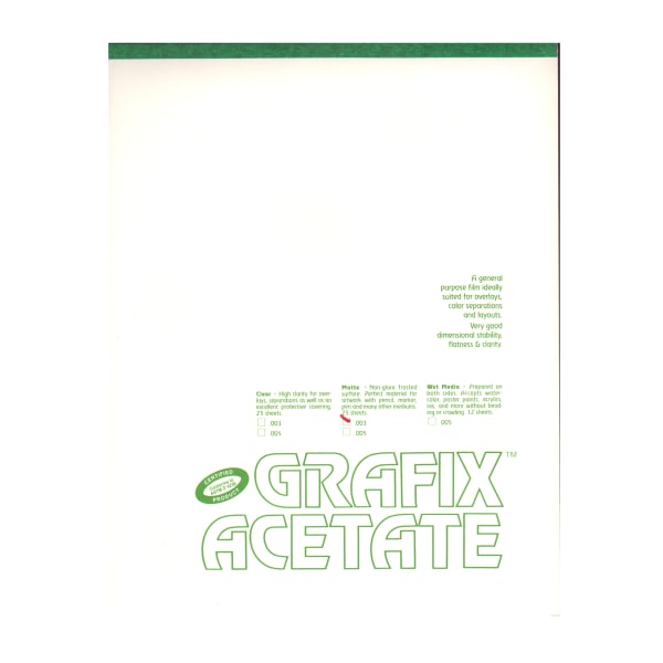 Grafix Matte Acetate Film Pad, 14in x 17in, 0.003in Thick, 25 Sheets