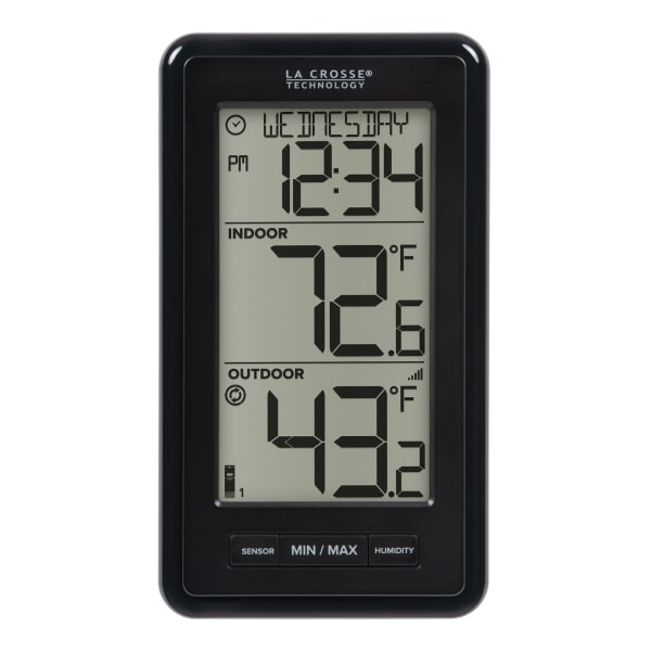 La Crosse Technology Battery-Powered LCD Wireless 2-Piece Digital Weather Thermometer Station With Hygrometer And Calendar, Black