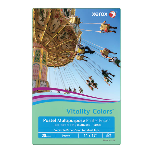 Xerox Vitality Colors Multi-Use Printer & Copy Paper, 1 Ream, Green, Ledger (11in x 17in), 500 Sheets Per Ream, 20 Lb, 30% Recycled