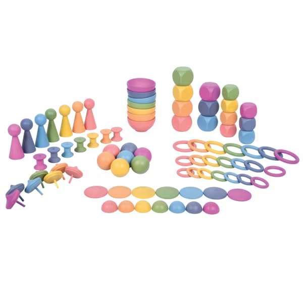 TickiT Rainbow Wooden Super Set, Assorted Colors, Set Of 84 Pieces