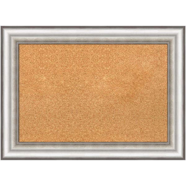 Amanti Art Cork Bulletin Board, 29in x 21in, Natural, Salon Silver Polystyrene Frame