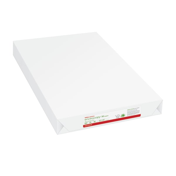 Office Depot EnviroCopy Copy Paper, 1 Ream, White, Ledger (11in x 17in), 500 Sheets Per Ream, 20 Lb, 92 Brightness, 30% Recycled, FSC Certified