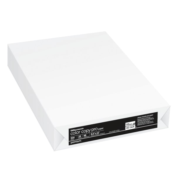 Office Depot Color Copy Paper, 1 Ream, White, Letter (8.5in x 11in), 500 Sheets Per Ream, 28 Lb 98 Brightness