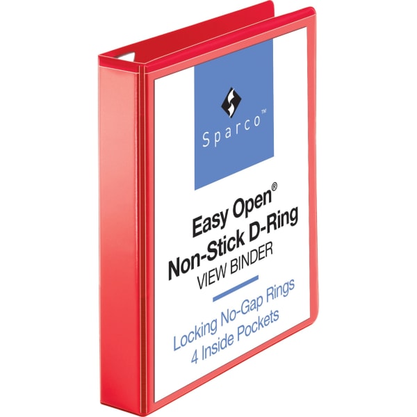 Business Source Red D-ring Binder - 1 1/2in Binder Capacity - Letter - 8 1/2in x 11in Sheet Size - D-Ring Fastener(s) - 4 Pocket(s) - Polypropylene - Red - Non-stick, Clear Overlay, Ink-transfer Resistant, Labeling Area - 1 Each
