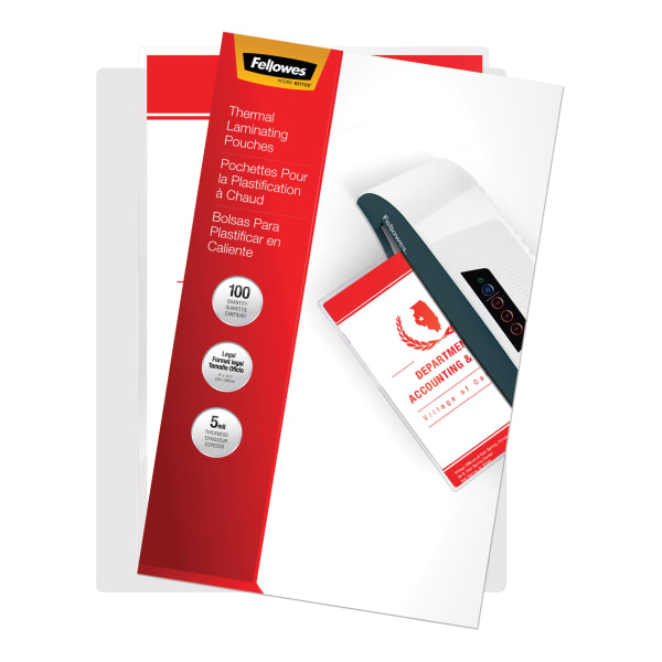 Fellowes Laminating Pouches, 5 Mil, Legal, 9in x 14-1/2in, Pack Of 100 Pouches