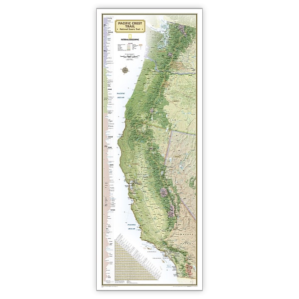 National Geographic Pacific Crest Trail Map, In Gift Box, 18in x 48in