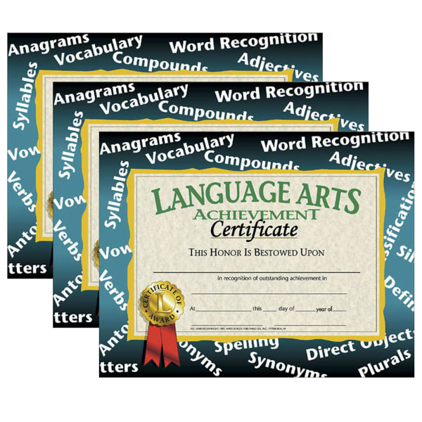 Hayes Publishing Language Arts Achievement Certificate, 30 Per Pack, Set Of 3 Packs