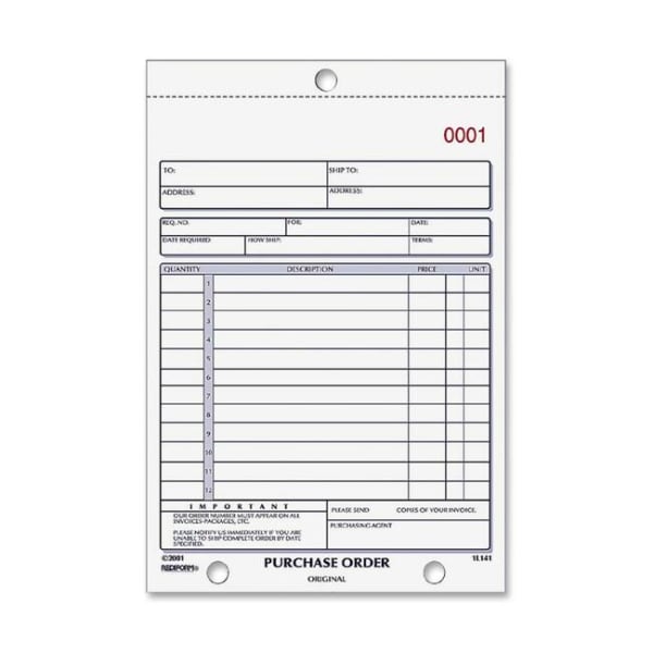 Rediform 2-part Carbonless Purchase Order Book - 50 Sheet(s) - 2 Part - Carbonless Copy - 5.50in x 7.87in Sheet Size - Assorted Sheet(s) - Blue Print Color - 1 Each
