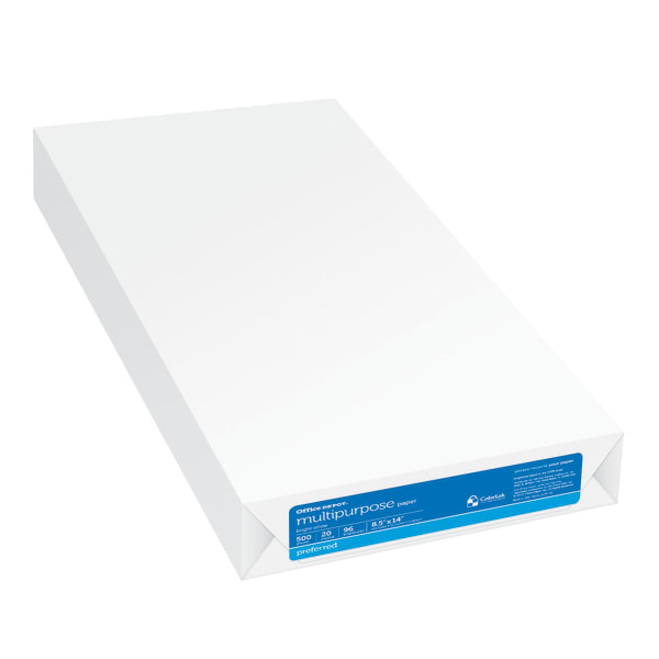Office Depot Multi-Use Printer & Copy Paper, 1 Ream, White, Legal (8.5in x 14in), 500 Sheets Per Ream, 20 Lb, 96 Brightness
