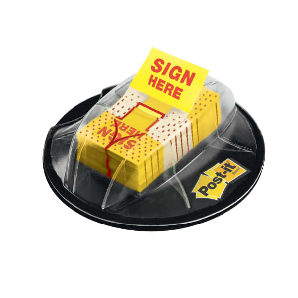 Post-it Flags, 1 in. x 1.7 in., 1 Dispenser, 200 Flags/Dispenser, Yellow, Printed "Sign Here", Desk Grip Dispenser, Back to School Supplies for Students, Flags for Textbooks and Notebooks
