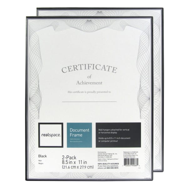Realspace Slimline Document Frames, 8-1/2in x 11in, Black, Pack Of 2 Frames