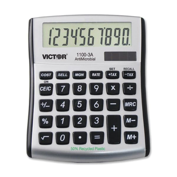 Victor 11003A Mini Desktop Calculator - Large Display, Angled Display, Dual Power, Independent Memory, Battery Backup - 11003A