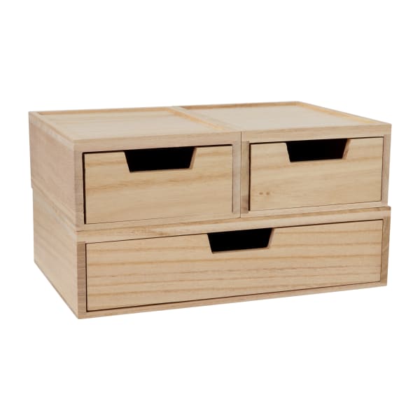 Martha Stewart Weston Stackable Boxes With Drawers, 3inH x 12-1/2inW x 6-3/4inD, Light Natural, Set Of 3 Boxes