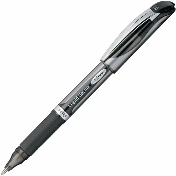 Pentel EnerGel Deluxe Liquid Gel Pen, Bold Point, 1.0 mm, Silver Barrel, Black Ink