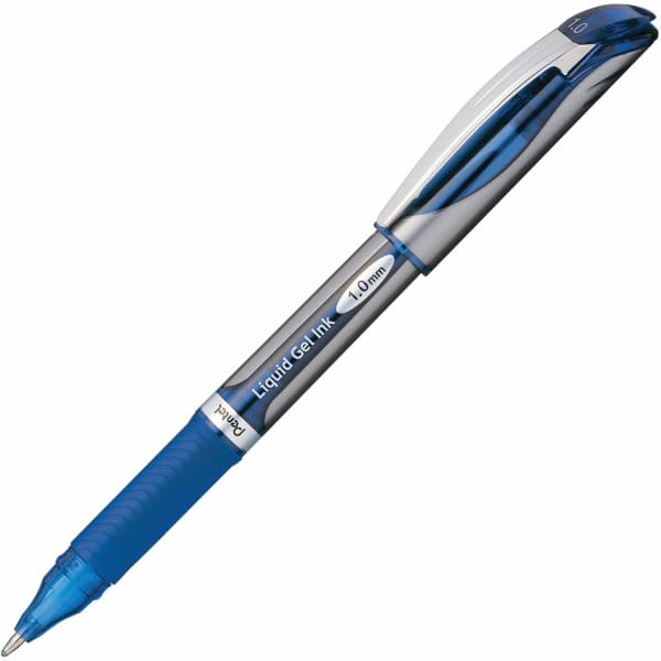 Pentel EnerGel Deluxe Liquid Gel Pen, Bold Point, 1 mm, Silver Barrel, Blue Ink