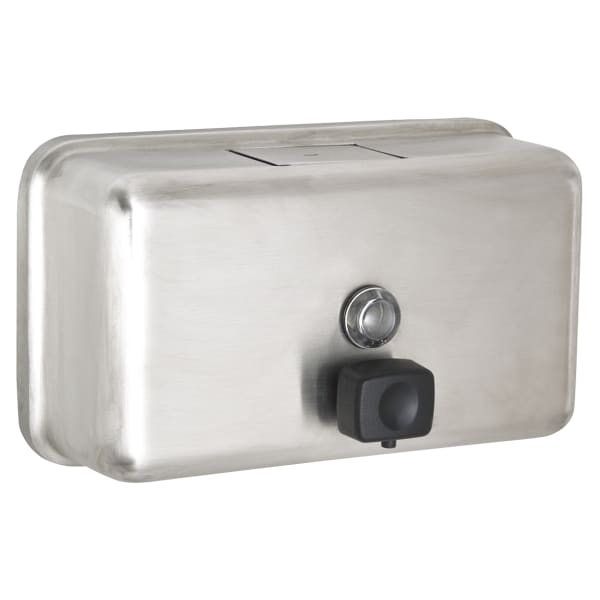Alpine Horizontal Manual Surface-Mounted Liquid Soap Dispenser, 4-13/16inH x 8-1/8inW x 2-13/16inD, Stainless Steel