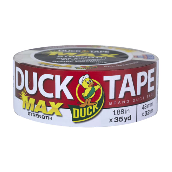 Duck MAX Strength Tape - White - 35 yd Length x 1.88in Width - White - Natural Rubber - Polyethylene Backing - For Indoor, Outdoor - 1 Roll