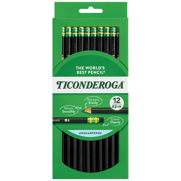 Ticonderoga Pencils, #2 Soft Lead, Black Barrel, Box Of 12
