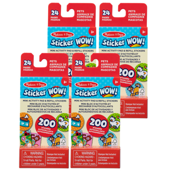 Melissa & Doug Sticker WOW! Mini Activity Pad with Refill Stickers, Pets, 200 Stickers Per Set, 4 Sets