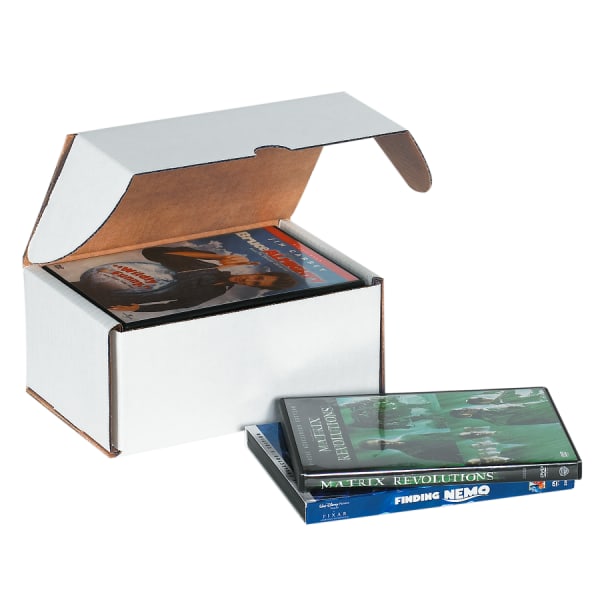 Partners Brand White Corrugated DVD Mailers, 7 5/8in x 5 7/16in x 3 9/16in, Pack Of 50